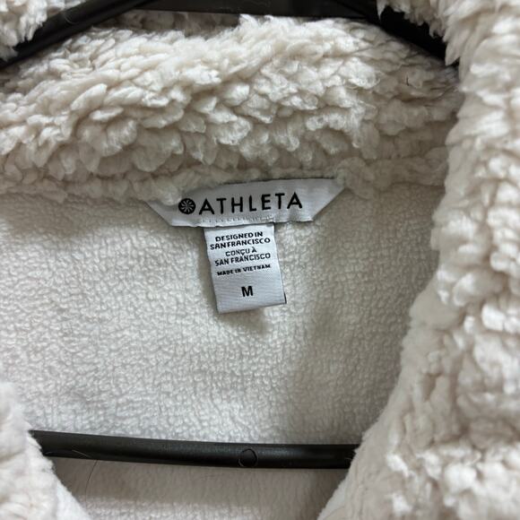 Athleta Women’s Sherpa Fleece Zip Jacket Cream White M Cozy Full Zip perfromance - Picture 11 of 11